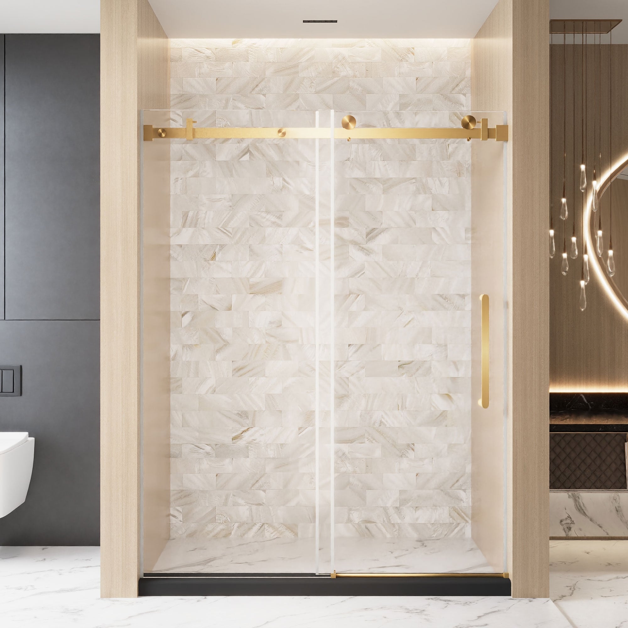 Gdfstudio Ethan Contemporary Frameless Single Sliding Shower Door With Explosion Proof Safety Film And Precision Track System