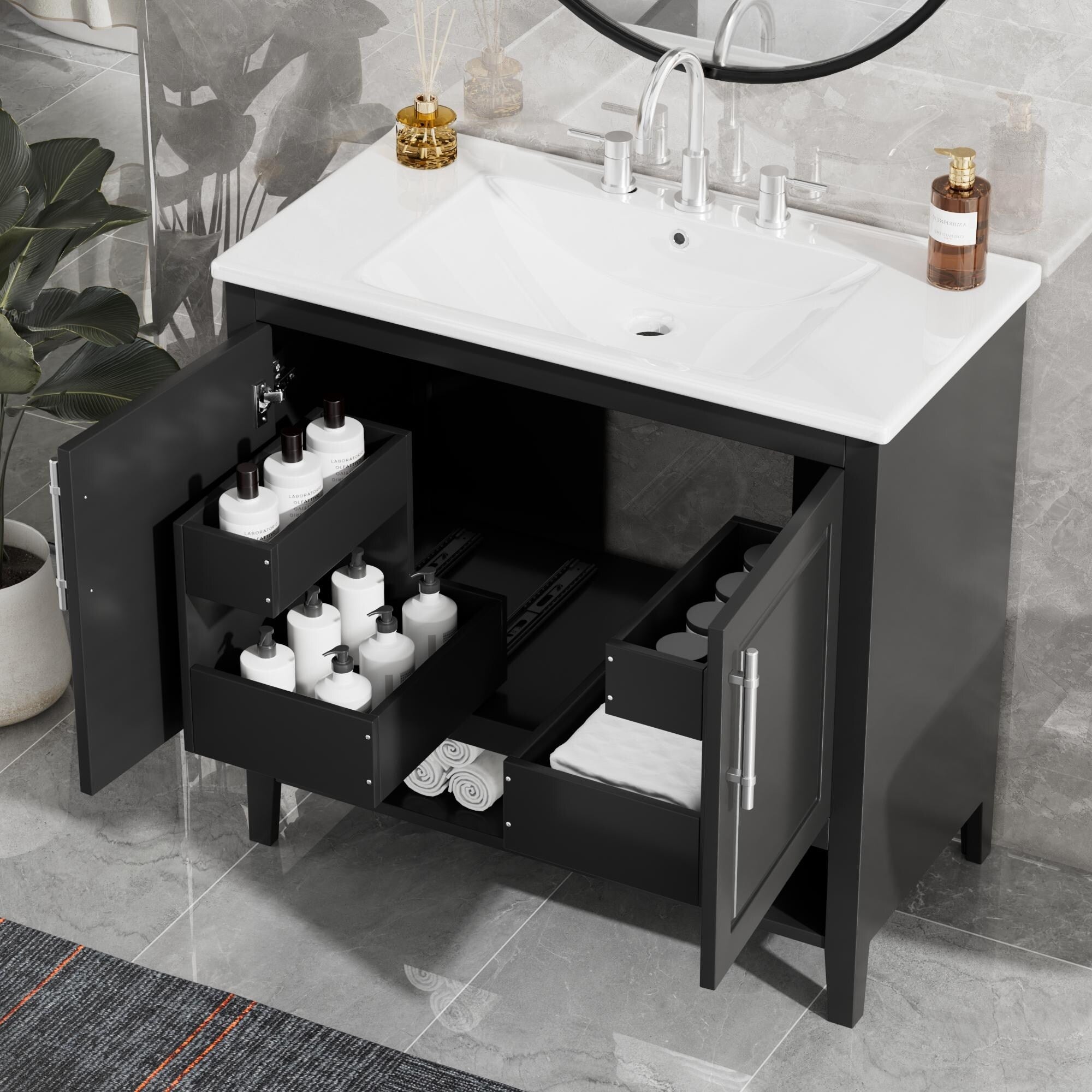 Gdfstudio Everett Langley 36 Inch Modern Freestanding Bathroom Vanity With Ceramic Sink 36