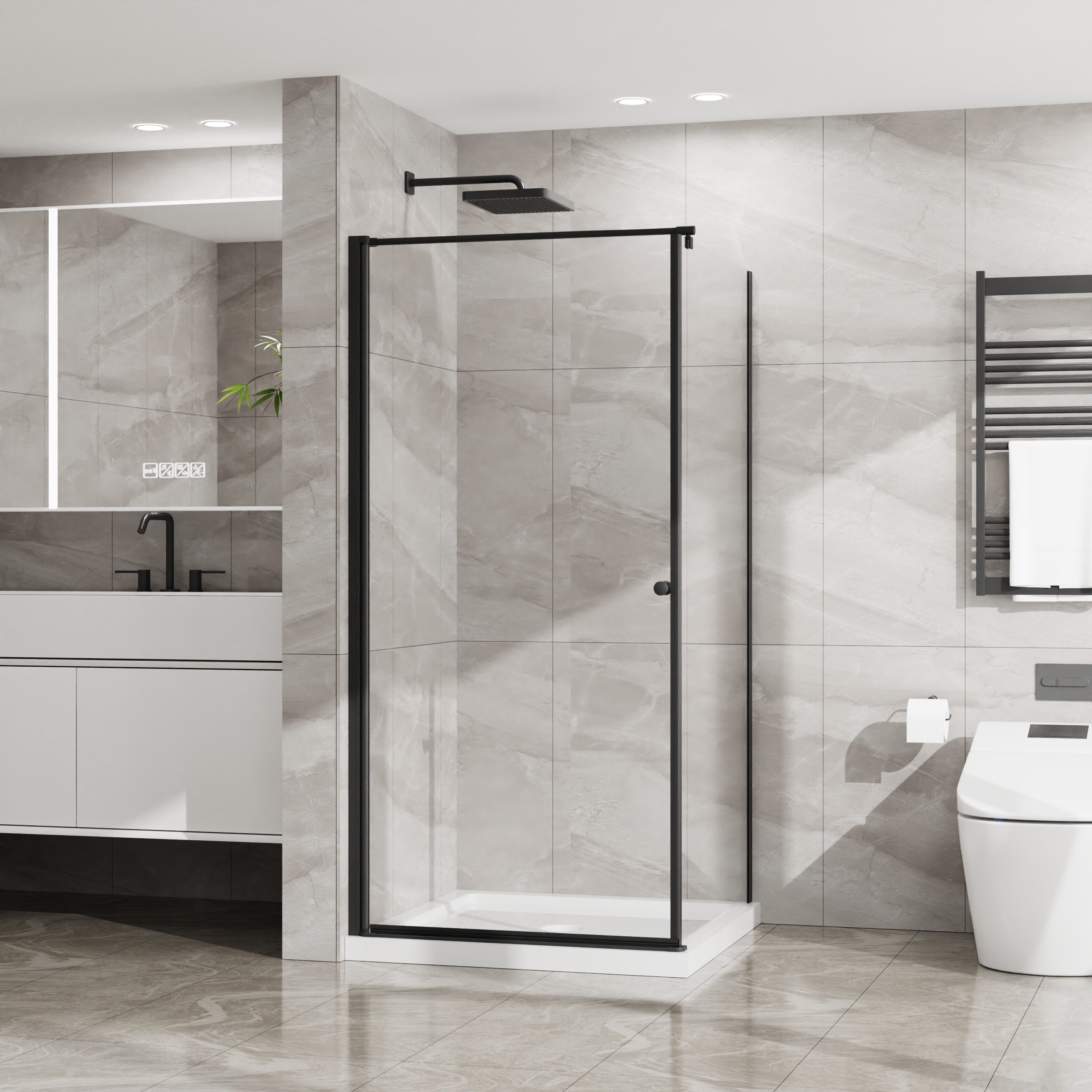 Gdfstudio Everett Modern Frameless Corner Shower Enclosure With Pivot Door And Clear Glass