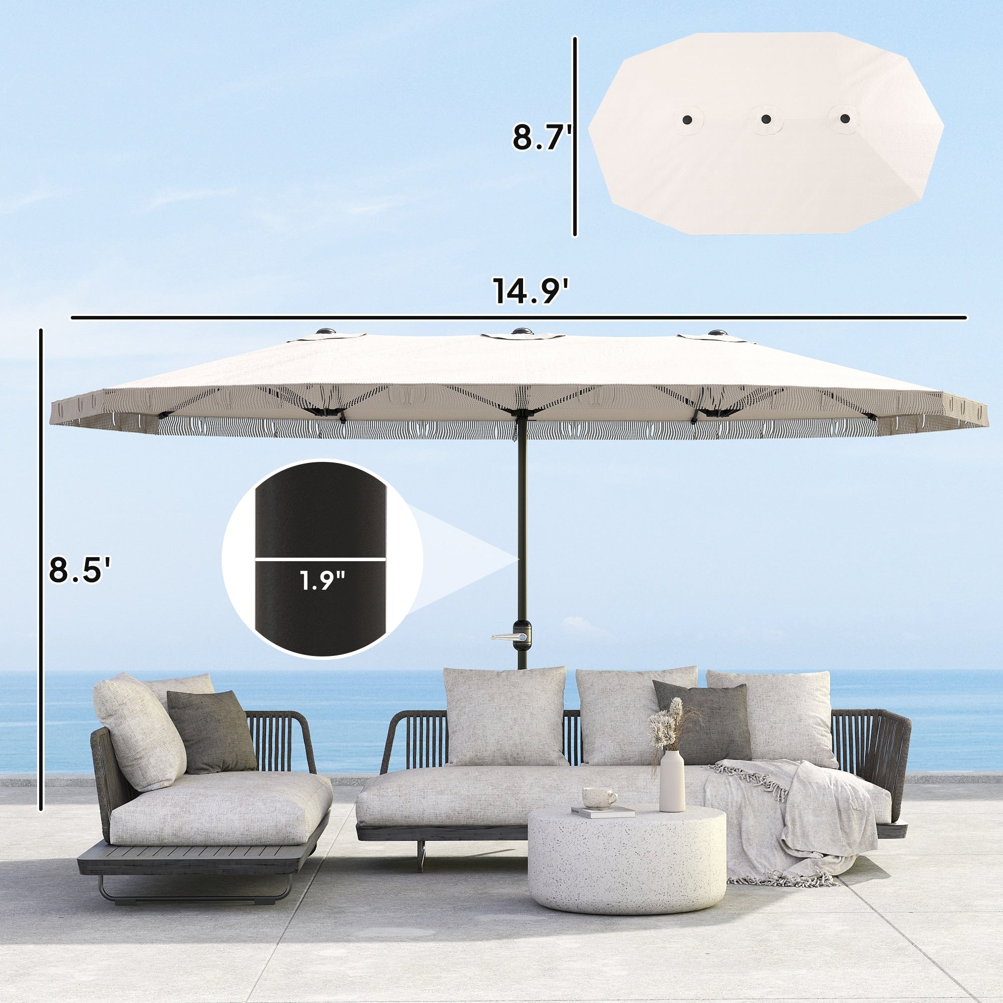 Gdfstudio Extra Large 14.9 8.7 Rectangle Patio Umbrella With Fringe And Crank Handle