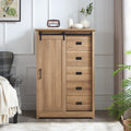 Gdfstudio Farmhouse Modern Sliding Barn Door Dresser With 5 Drawers And Adjustable Shelves