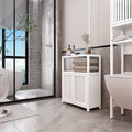 Gdfstudio Farmhouse Multifunctional Freestanding Bamboo Large Capacity Storage Cabinet With Double Doors Open Shelf