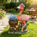 Gdfstudio Flamingo Solar Flower Pot Planter Resin Outdoor Garden Sculpture Yard Decor