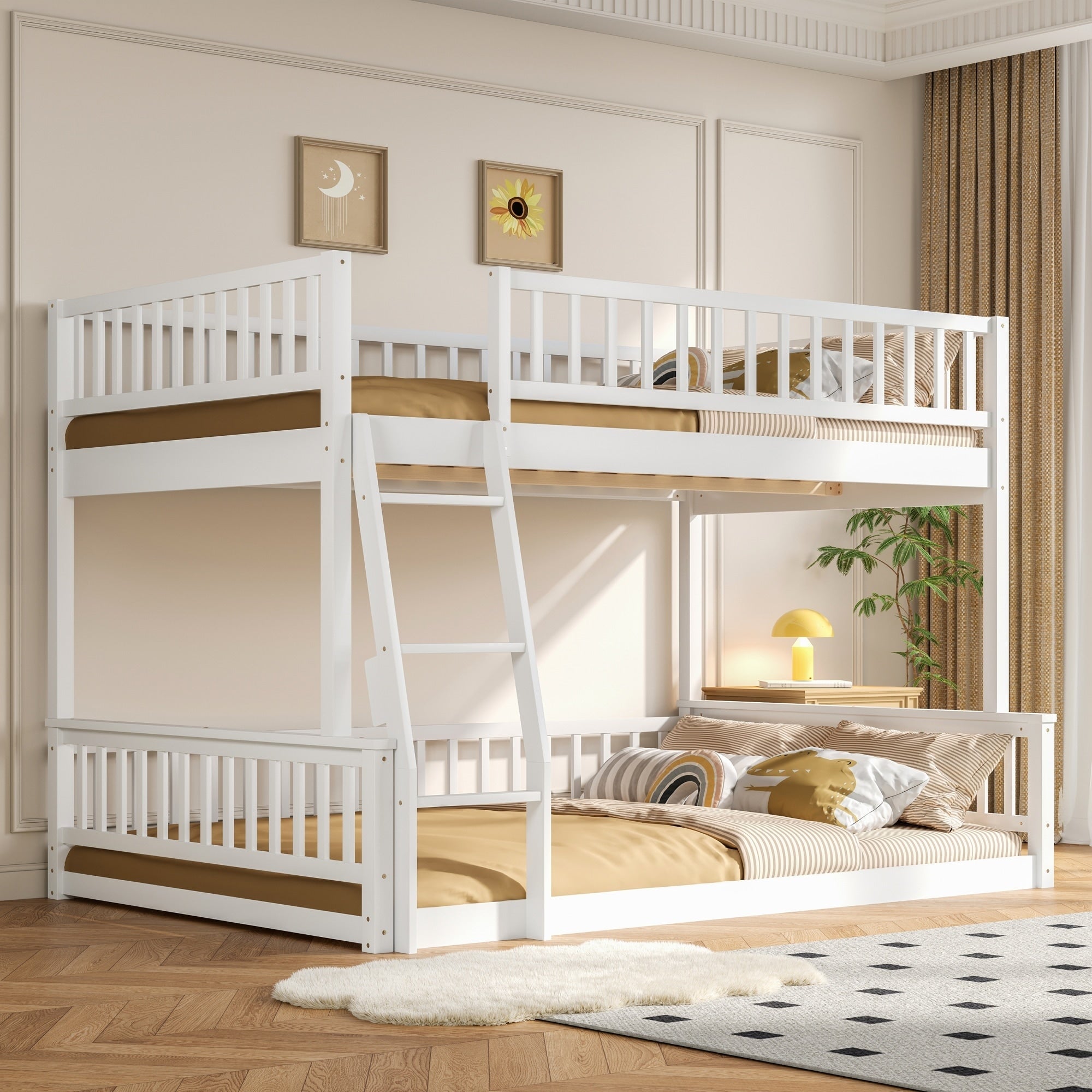 Gdfstudio Flexsleep Modern Wooden Full Xl Over Queen Bunk Bed With Guardrails