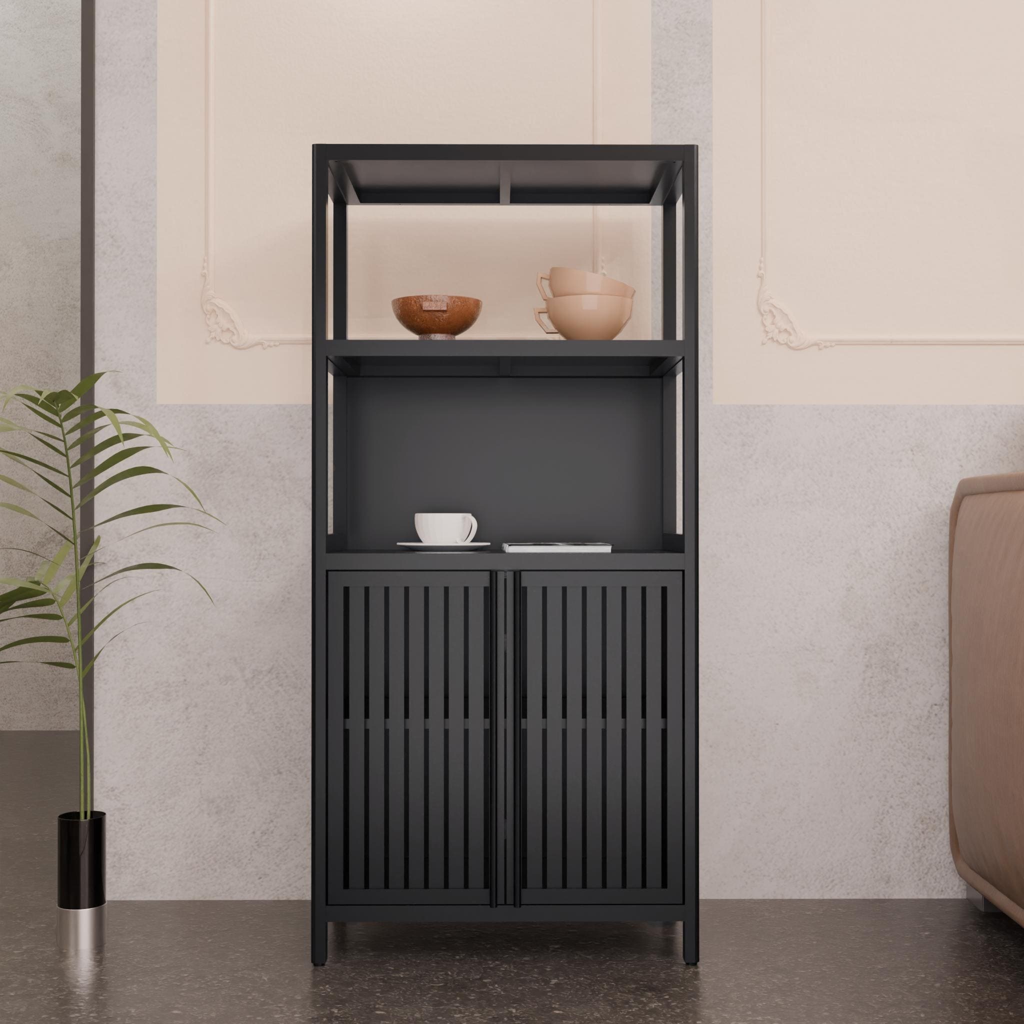 Gdfstudio Freestanding 52 Tall Bamboo Bathroom Storage Cabinet With Dual Doors Open Shelves For Versatile Home Use