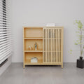 Gdfstudio Freestanding 32.9 Bamboo Bathroom Storage Cabinet With Open Shelf And Single Door For Versatile Home Use