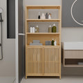 Gdfstudio Freestanding 64.77 Bamboo Linen Tower Organizer Storage Cabinet With Open Shelves And Double Doors