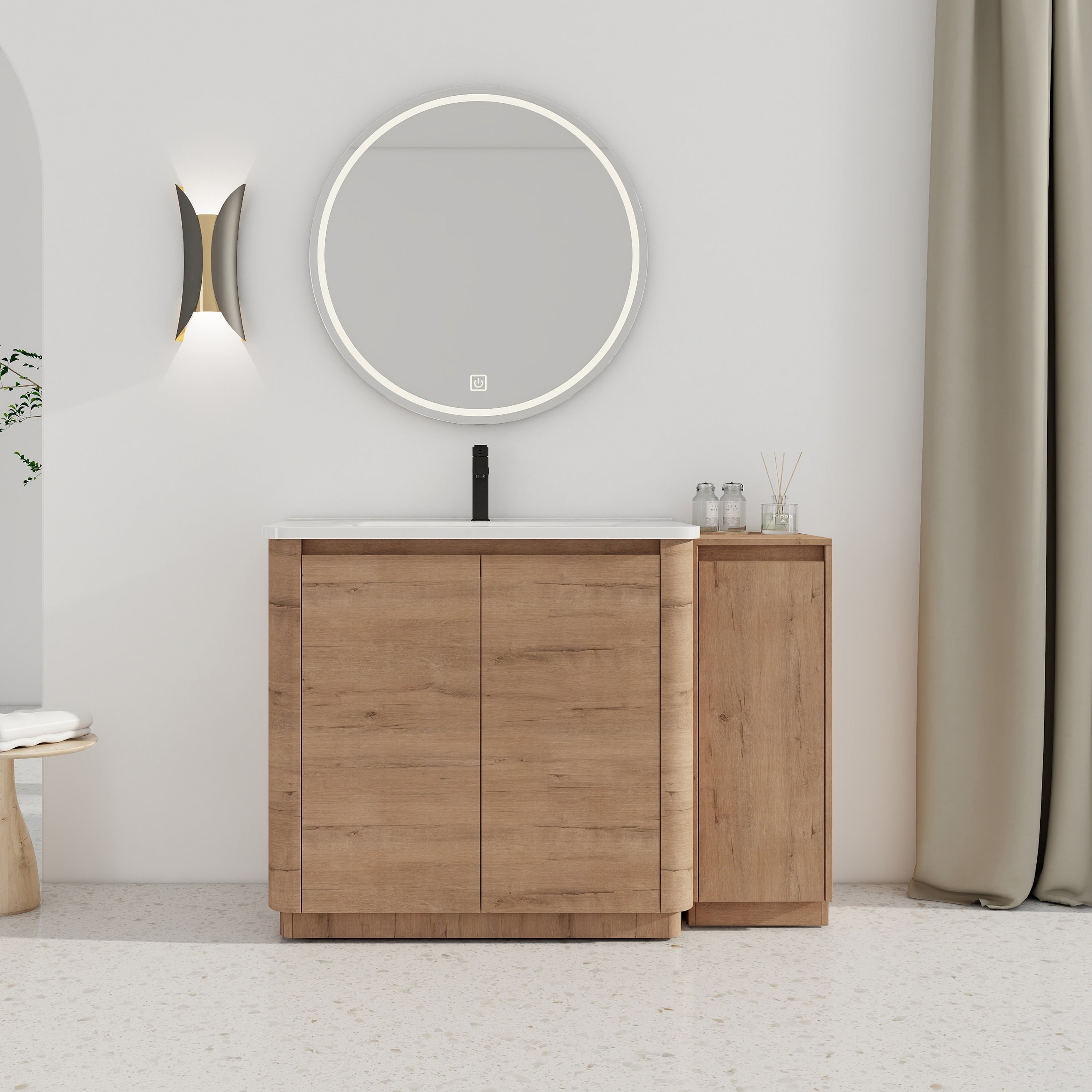 Gdfstudio Freestanding Bathroom Vanity With Ceramic Sink 12 Small Storage Cabinet Combination Soft Close Door