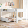 Gdfstudio Full Xl Over Full Xl Solid Wood Bunk Bed With Storage Shelf And Ladder