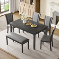 Gdfstudio Gray Modern Wooden 6 Piece Rectangular Kitchen Dining Set With Bench And Upholstered Chairs