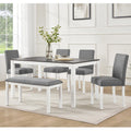 Gdfstudio Grey White Modern Wooden 6 Piece Dining Table Set With Bench And Upholstered Chairs