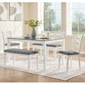 Gdfstudio Grey White Modern Wooden 6 Piece Dining Table Set With Bench And Upholstered X Back Chairs