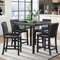 Gdfstudio Hamilton 5 Piece Classic Crystal Design Wooden Counter Height Dining Table Set With 4 Upholstered Chairs