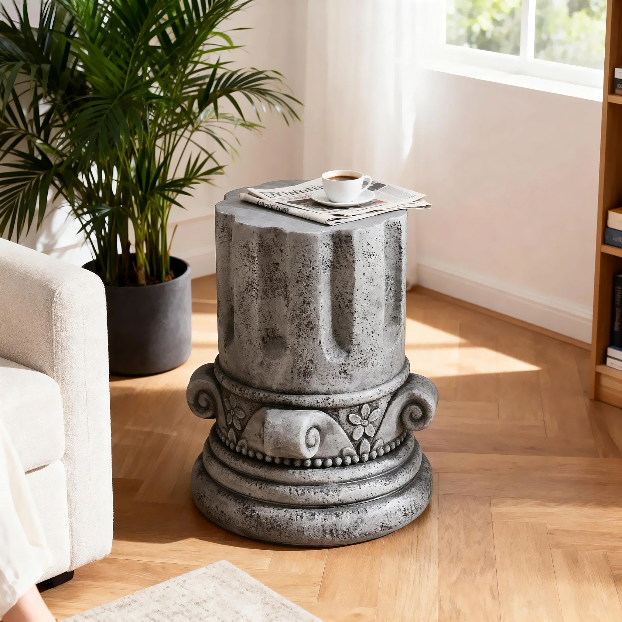 Gdfstudio Hand Painted Drum Patio Side Table Modern Multipurpose Indoor Outdoor Decorative Furniture