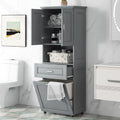 Gdfstudio Harper Elms Tall Bathroom Storage Cabinet With Tilt Out Laundry Hamper And Upper Organizer