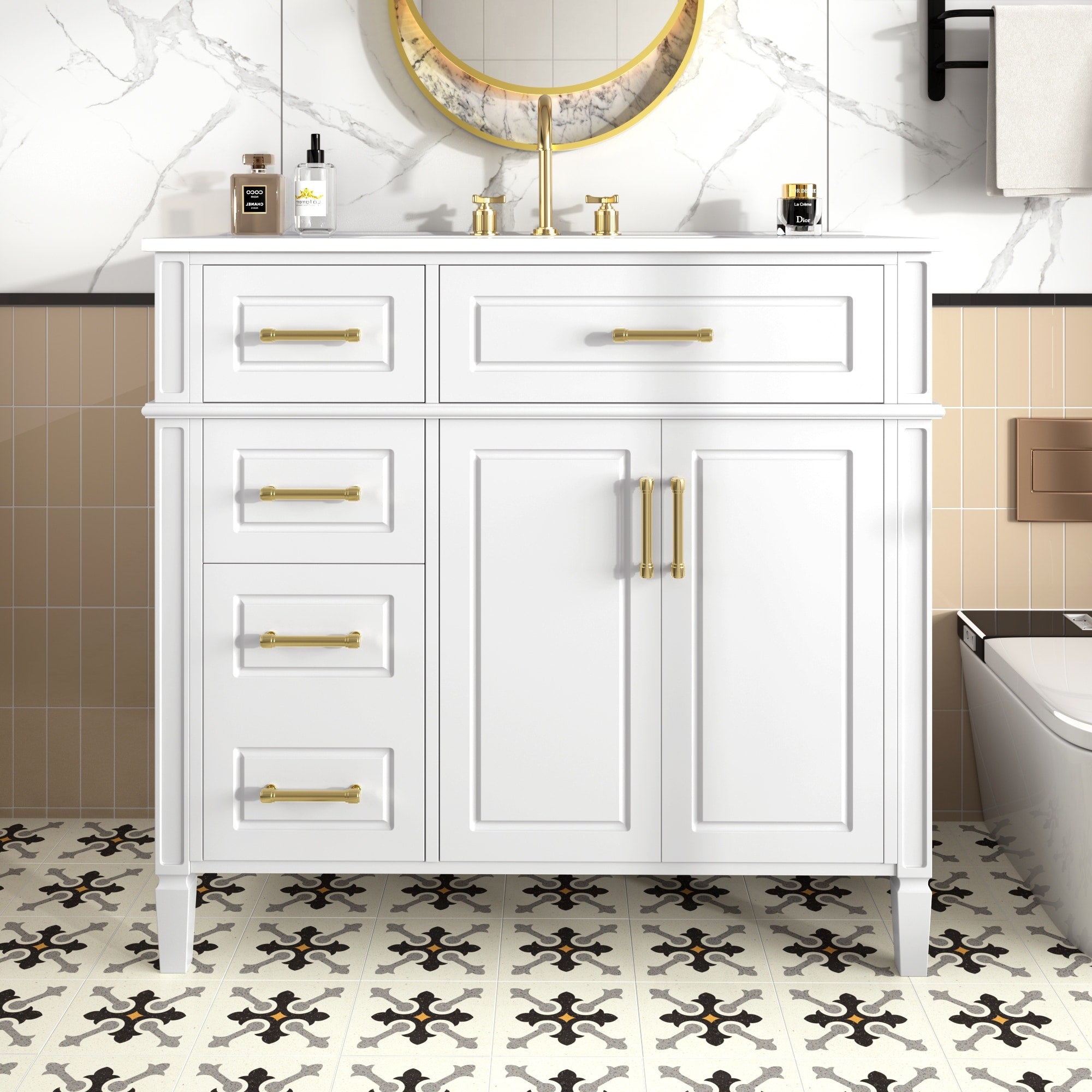 Gdfstudio Harrington Freestanding 36 Bathroom Vanity With Ceramic Sink Flip Drawer Adjustable Shelf Soft Close Storages