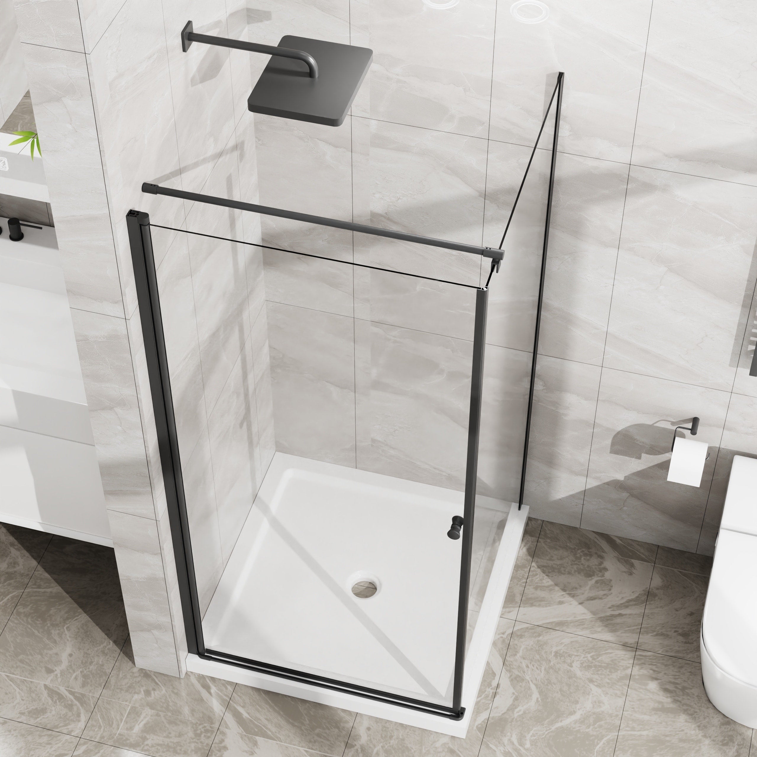 Gdfstudio Hayden Modern Frameless Corner Shower Enclosure Kit With Pivot Door And Integrated Shower Base 36 In. W X 72 In. H