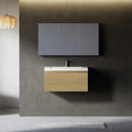 Gdfstudio Hudson 30 Inch Floating Bathroom Vanity With Solid Surface Basin And Fluted Storage Drawer