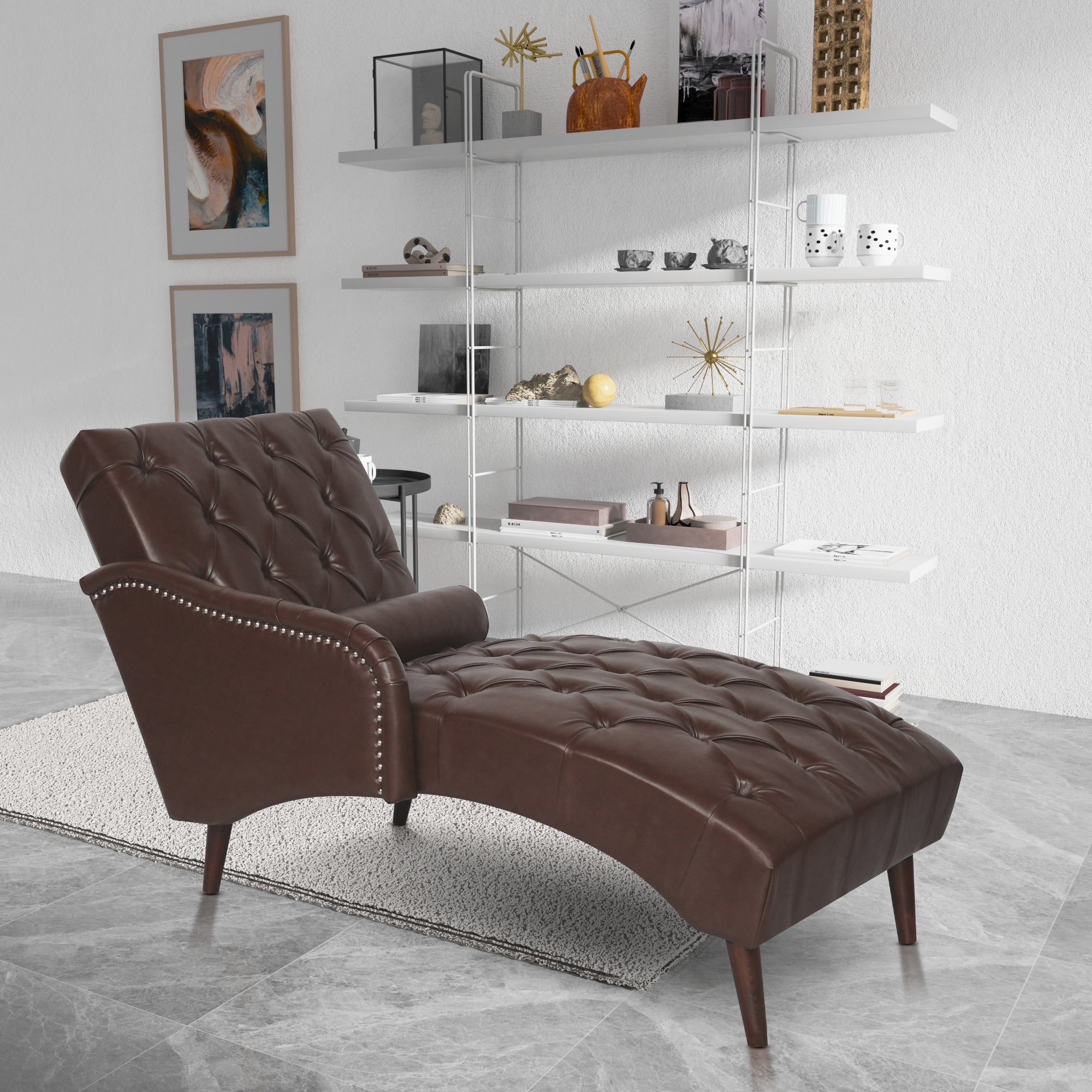 Gdfstudio Indoor Chaise Lounge Accent Chair With Pillow Solid Wood Legs Tufted Back For Living Room Bedroom