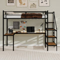 Gdfstudio Iron Loft Bed With L Shaped Desk Storage Stairs