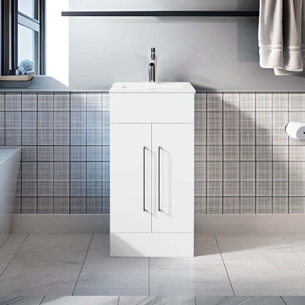 Gdfstudio Julian Compact Freestanding Bathroom Vanity With Ceramic Sink And Two Door Storage Cabinet