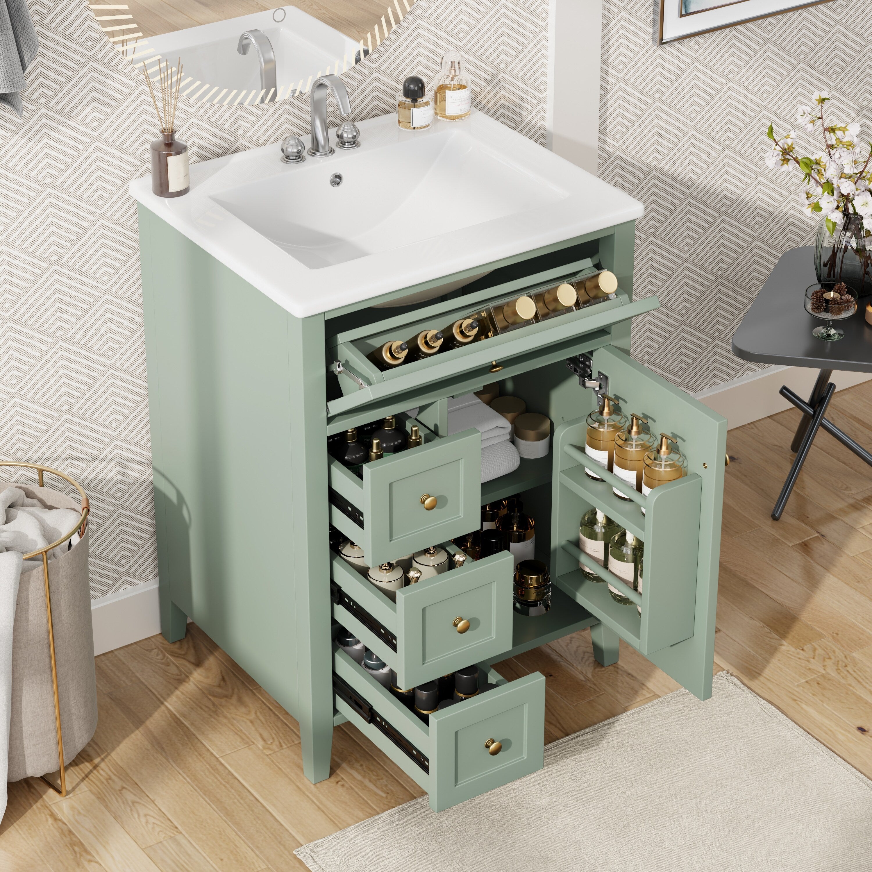 Gdfstudio Julian Hartwell 24 Inch Freestanding Bathroom Vanity With Smart Storage