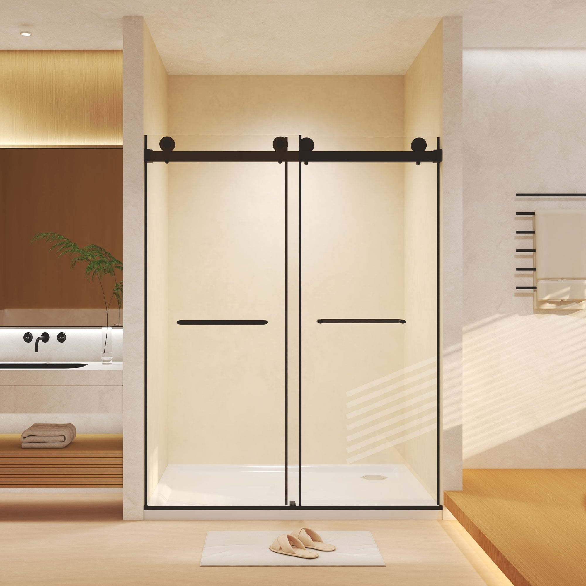 Gdfstudio Kevin Premium Frameless Double Sliding Shower Door With Thick Tempered Glass And Silent Glide Track System