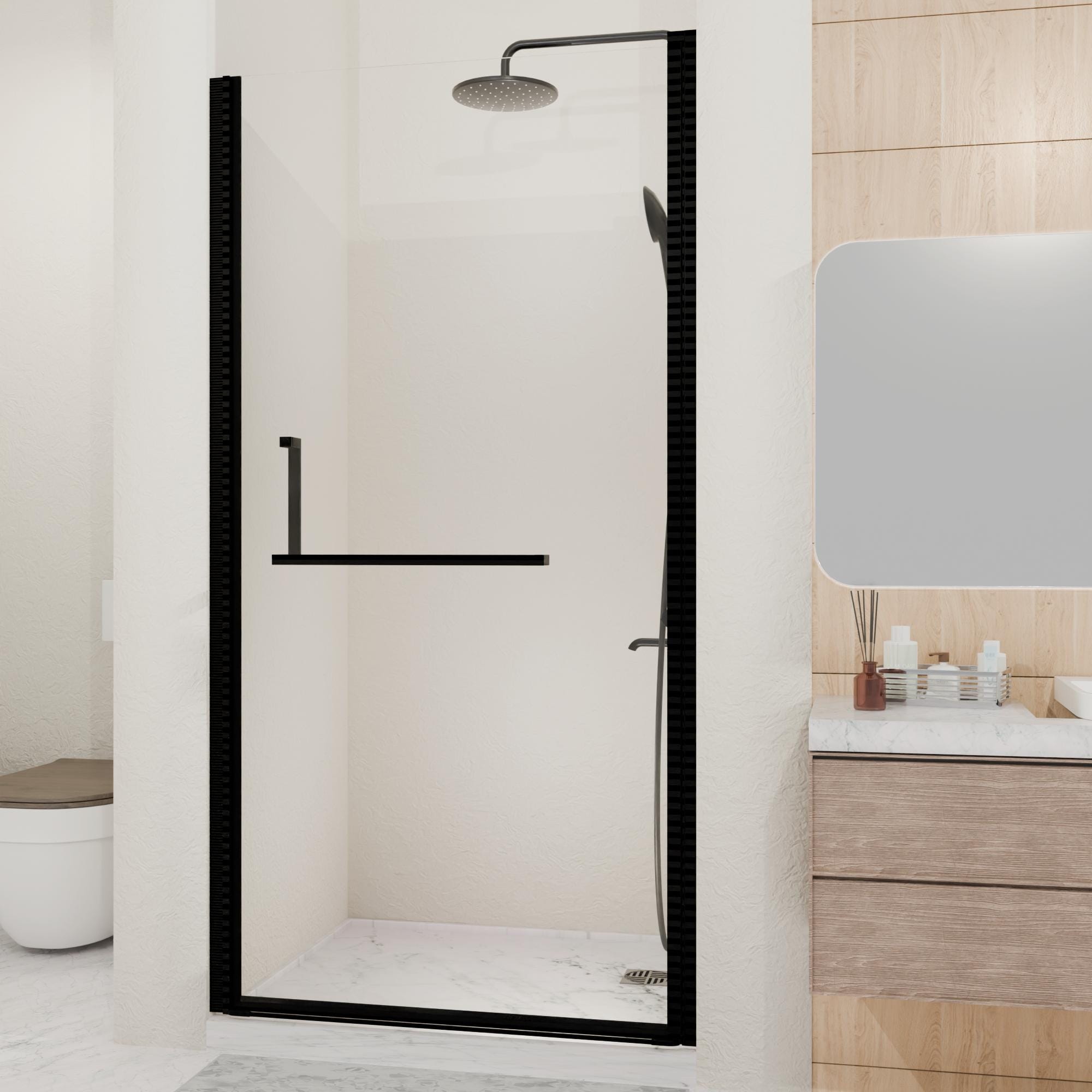 Gdfstudio Langford Semi Frameless Pivot Shower Door With Tempered Glass Adjustable Width