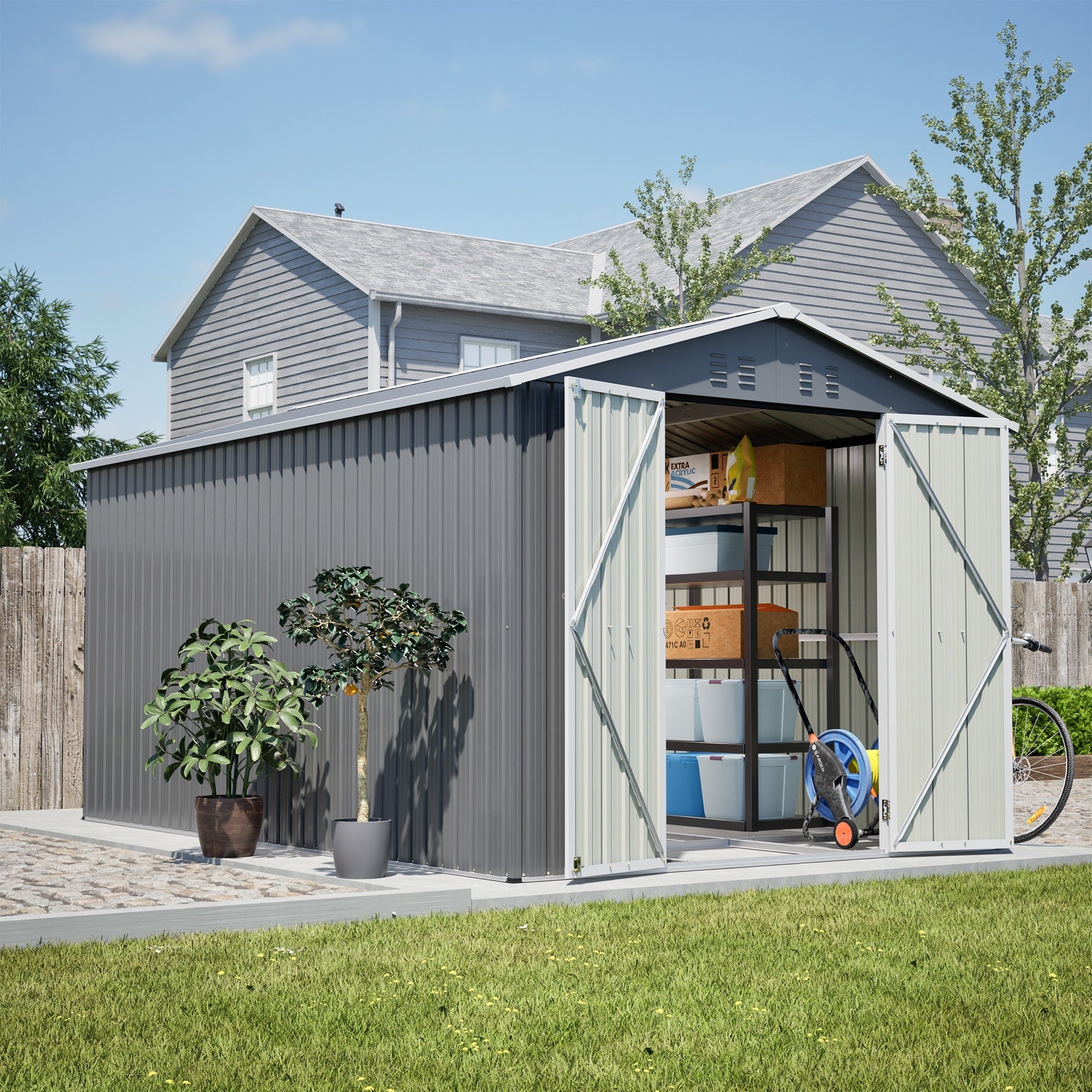 Gdfstudio Large Heavy Duty Metal Tool Storage With Lockable Doors For Easy Access Storage For Backyard Garden Patio Lawn