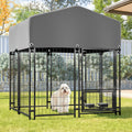 Gdfstudio Large Outdoor Heavy Duty Metal Dog Kennel With Roof Uv Resistant Waterproof Cover Double Lock Rotating Feeder