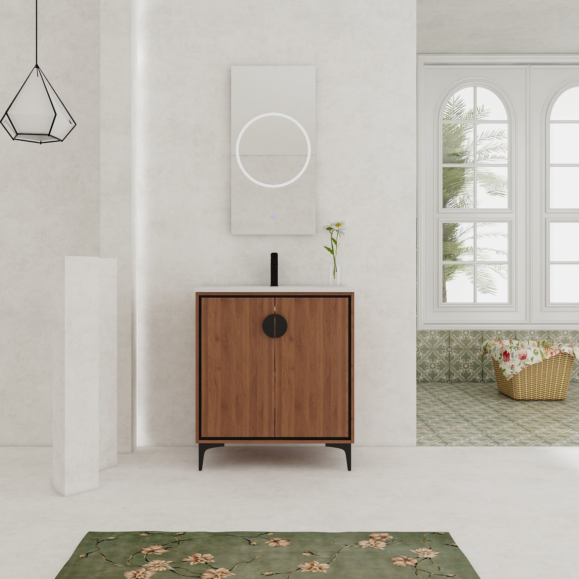 Gdfstudio Levistar Modern Freestanding Bathroom Vanity Cabinet With Ceramic Sink Soft Close Doors Metal Tripod 30