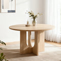 Gdfstudio Light Oak 47.3 Inch Farmhouse Round Dining Table With Trestle Base And Wood Grain Top