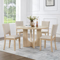 Gdfstudio Light Oak Modern 5 Piece Round Dining Table Set With Upholstered Chairs With Beige Fabric Seating