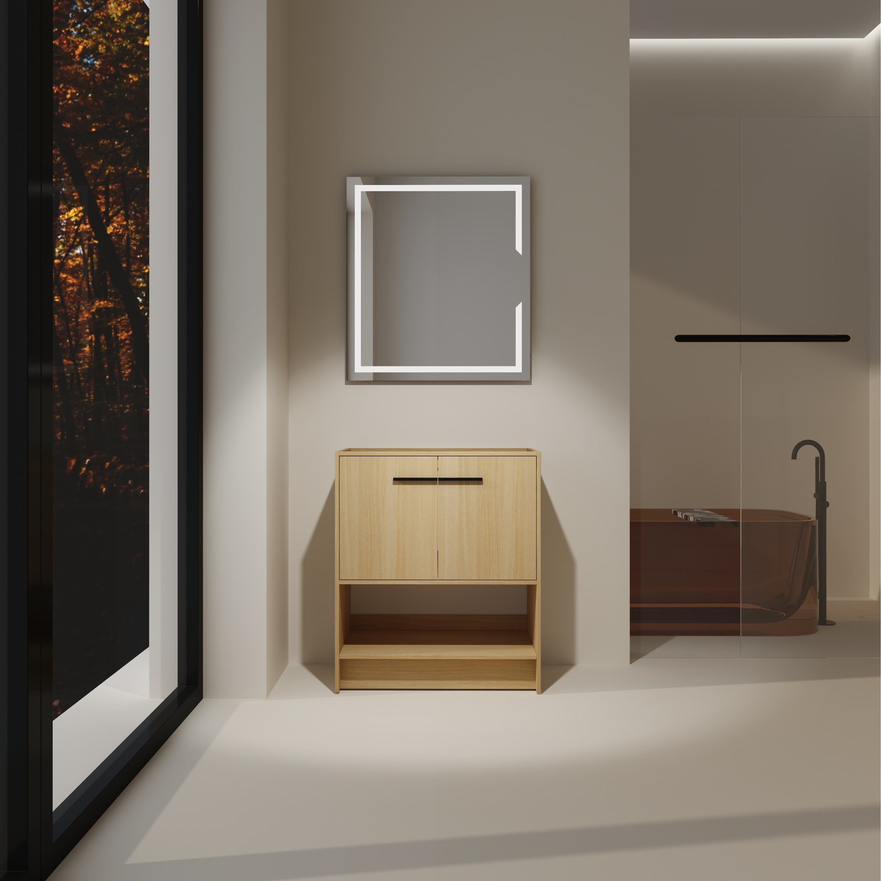 Gdfstudio Lisbon Modern Minimalist Freestanding Bathroom Vanity Cabinet With Soft Close Doors Open Shelf Sink Not Included