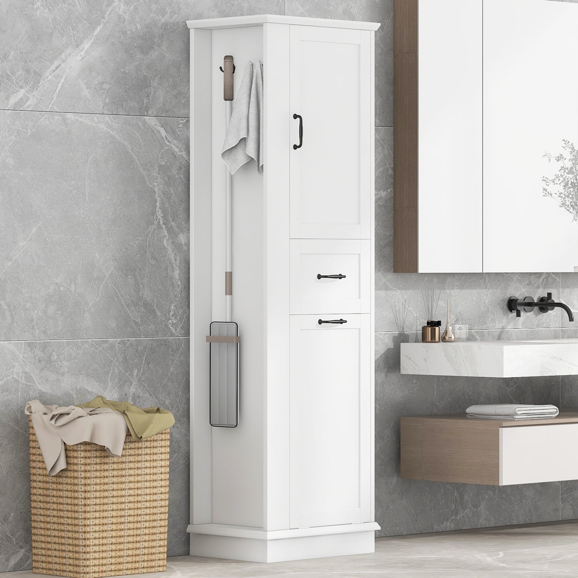 Gdfstudio Lucas Bennett Modern Tall Storage Cabinet With Tilt Out Compartment And Adjustable Shelving