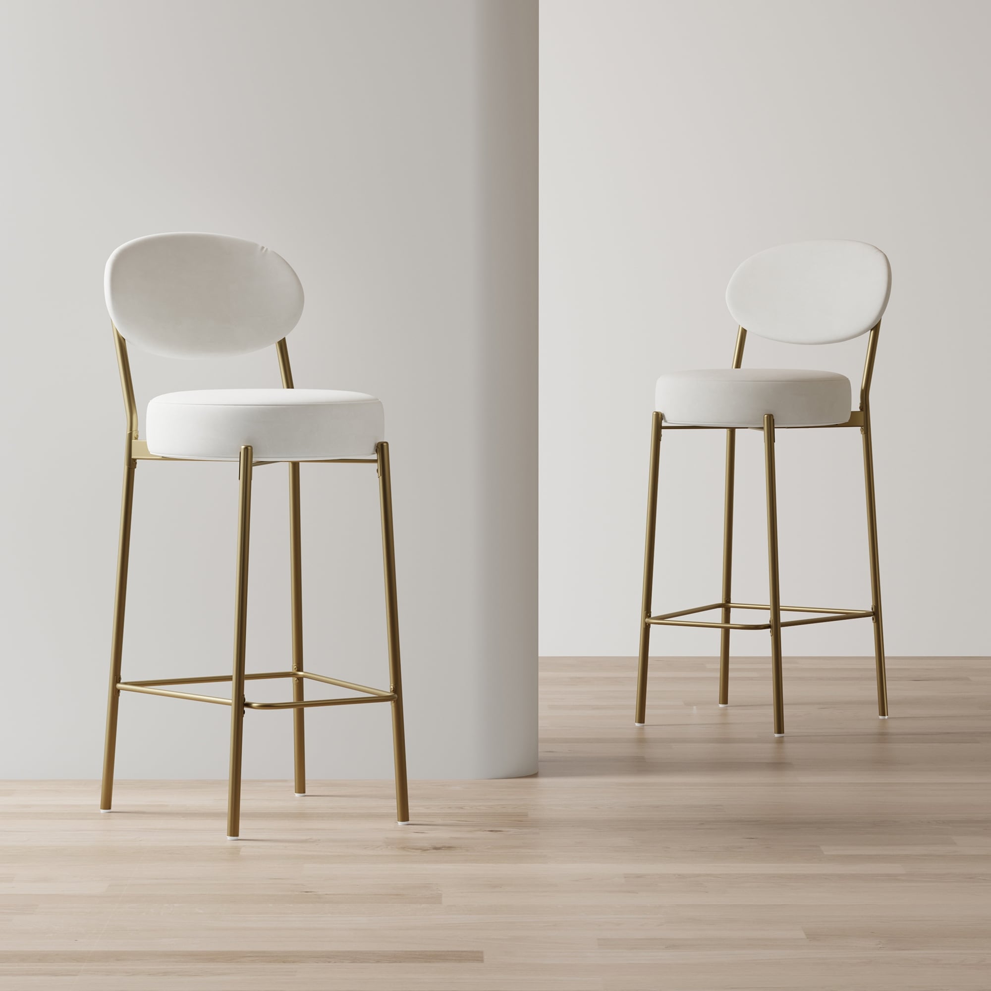 Gdfstudio Lunara Modern Velvet Upholstered Bar Height Bar Stool With Gold Metal Legs Backrest Footrest Set Of 2 41.34 H