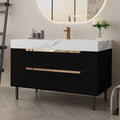 Gdfstudio Luxury 35.4 Versatile Floating Freestanding Sintered Stone Bathroom Vanity With Ceramic Sink Soft Close Drawers