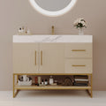 Gdfstudio Luxury 36 Freestanding Sintered Stone Bathroom Vanity With Seamless Ceramic Sink Open Storage Soft Close Drawers