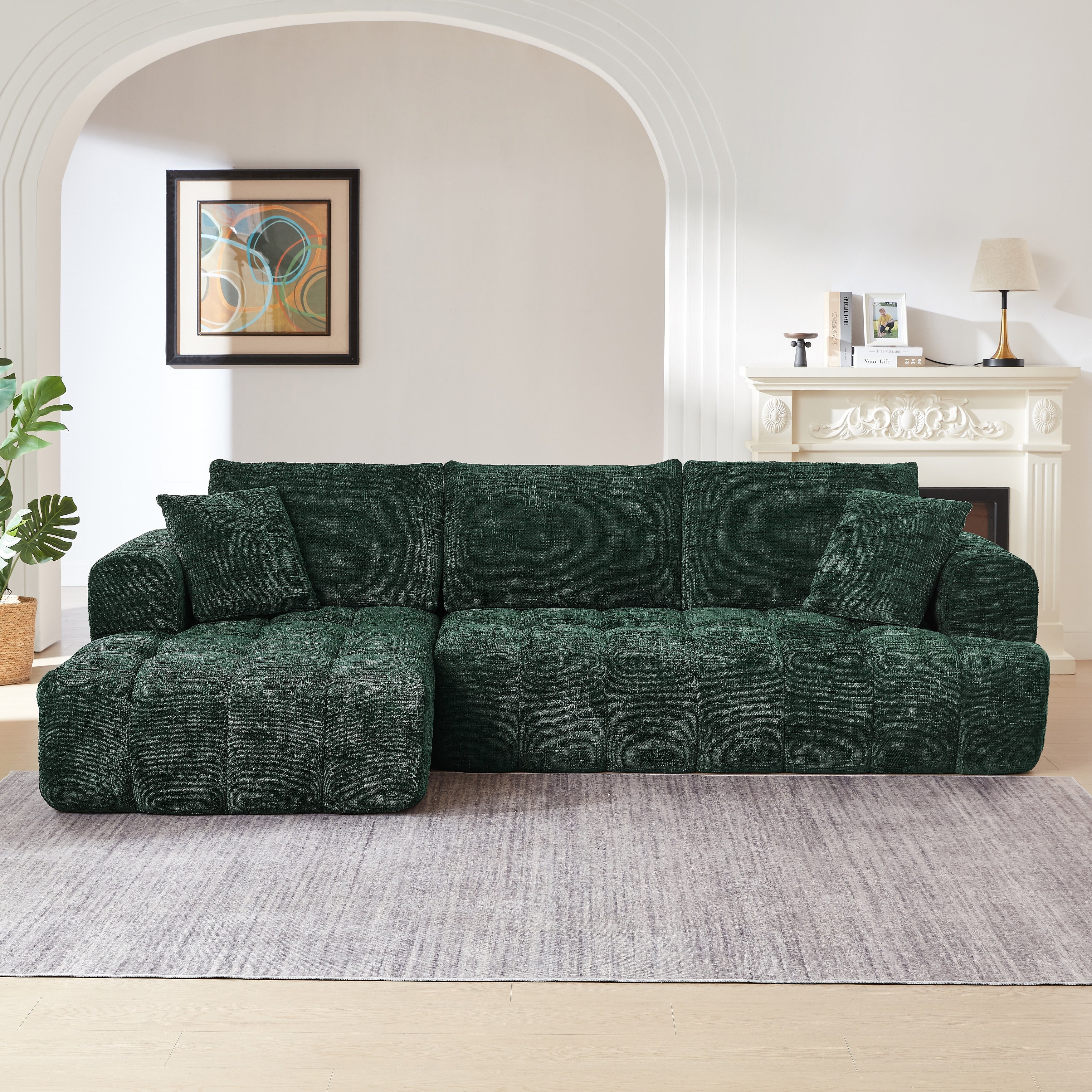 Gdfstudio Luxury Chenille L Shape 108.3 4 Seater Sectional Sofa With Tufted Segmented Structure