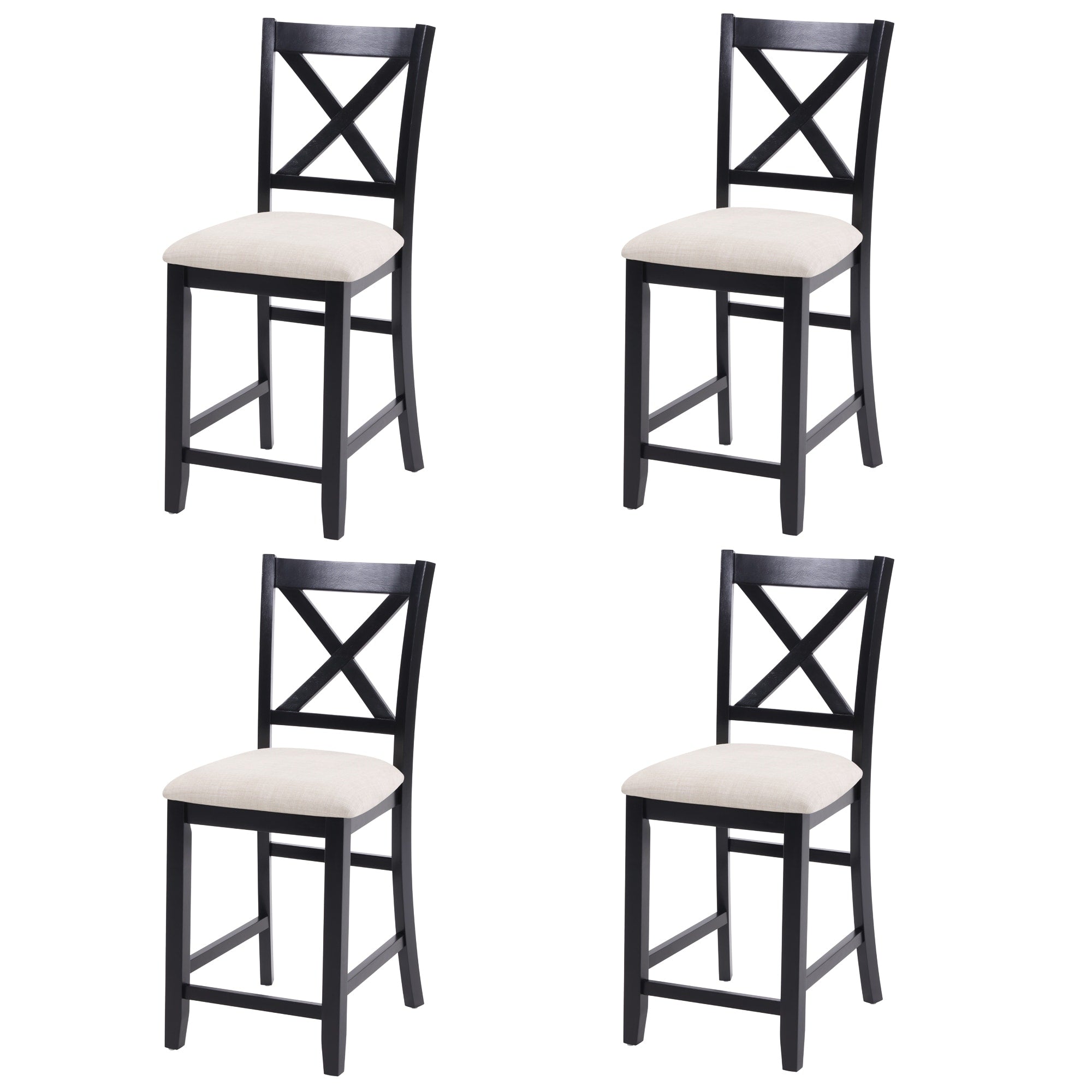 Gdfstudio Maison Modern Linen Upholstered Wooden Counter Height Dining Chairs Set Padded Seat Non Slip Feet Pads Set Of 4