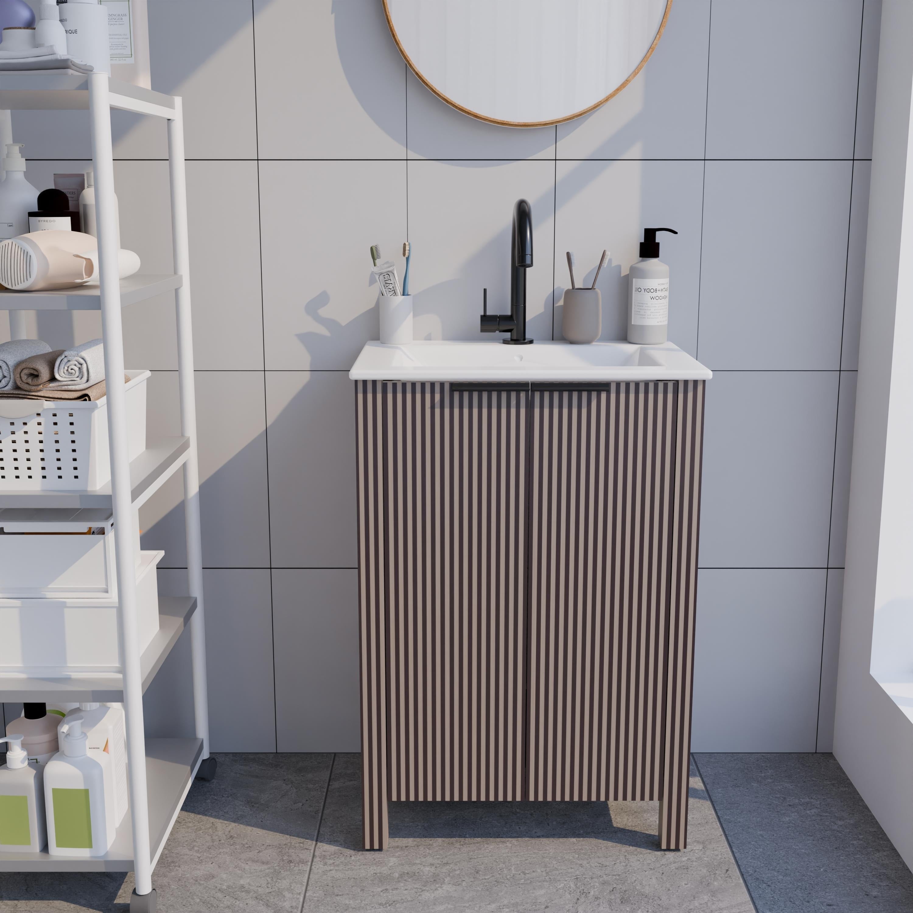Gdfstudio Maxwell 30 Inch Freestanding Bathroom Vanity With Integrated Basin And Foldable Storage Cabinet Design