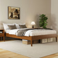 Gdfstudio Mid Century Solid Bamboo Platform Bed Frame With Velcro Slat Metal Support Noise Free Pad No Box Spring Needed