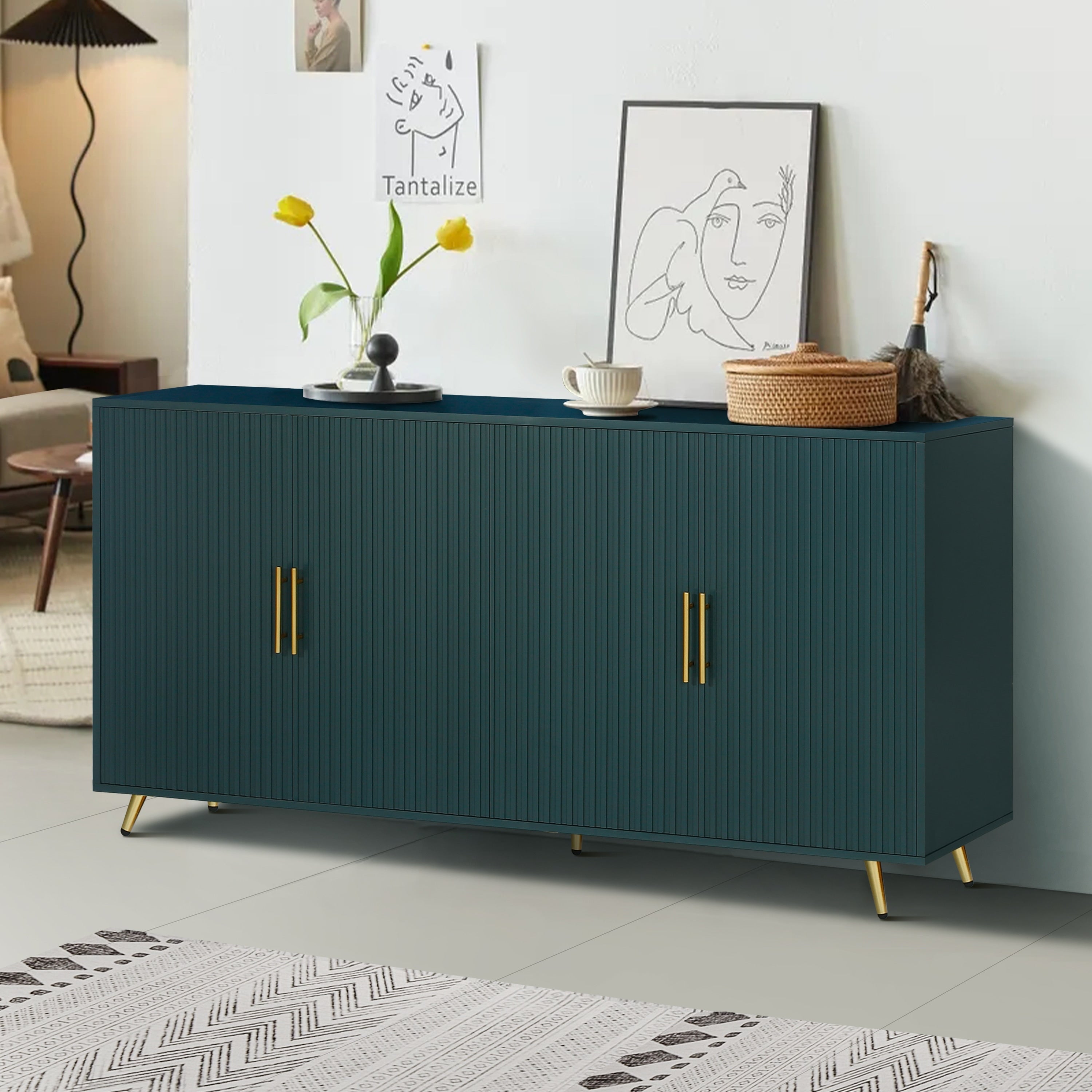 Gdfstudio Midoria Vintage Style Wooden Tv Stand With Storage Cabinet And Adjustable Shelves For 65 Inch Tvs
