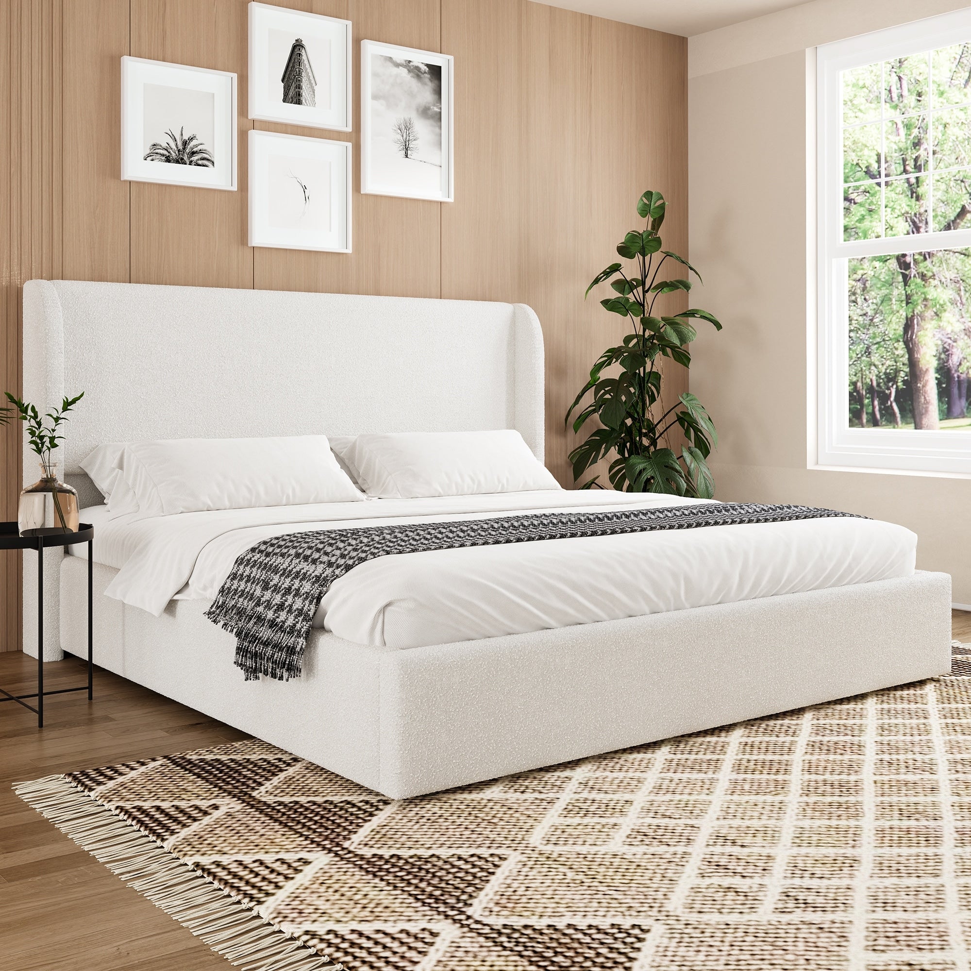 Gdfstudio Minimalist Upholstered Platform Bed Frame With Wingback Headboard Hydraulic Lift Up System No Box Spring Needed