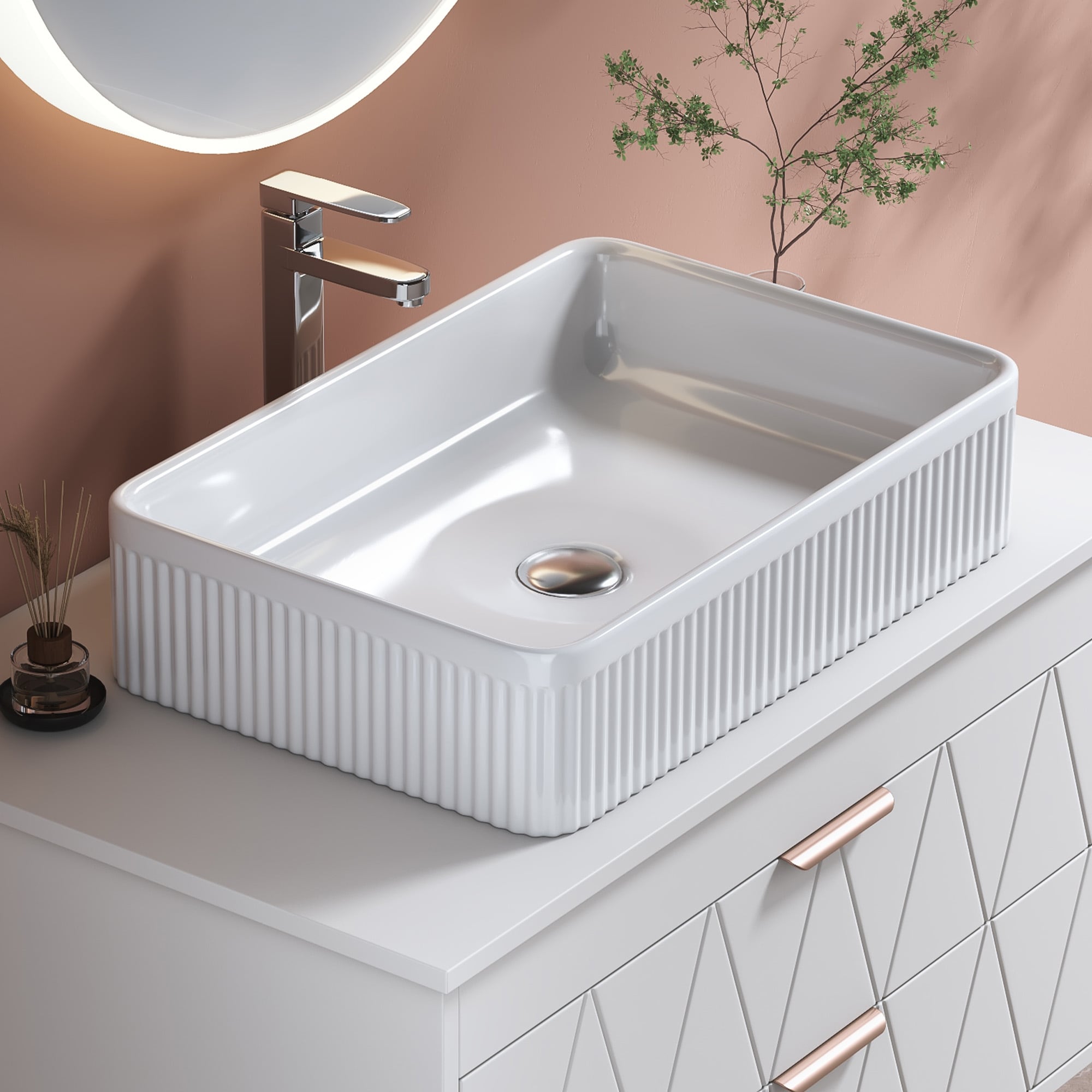Gdfstudio Modern 20.1 Rectangular Ceramic Bathroom Vessel Sink With Drain Assembly