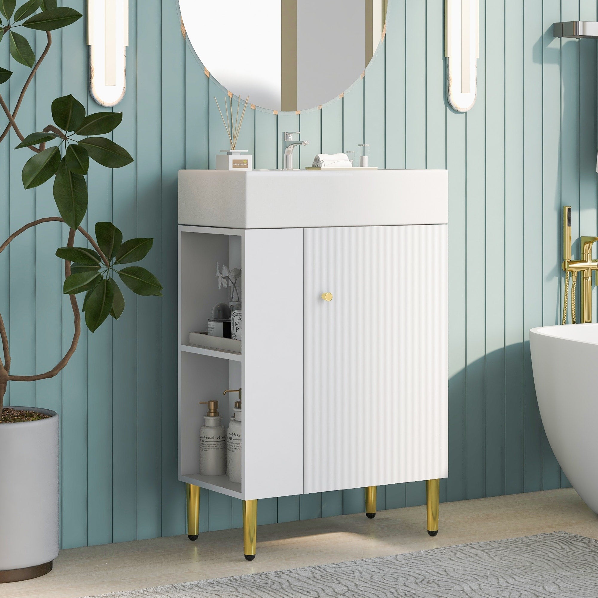 Gdfstudio Modern 21.6 Freestanding Bathroom Vanity Cabinet With Open Side Storage Cabinet Only
