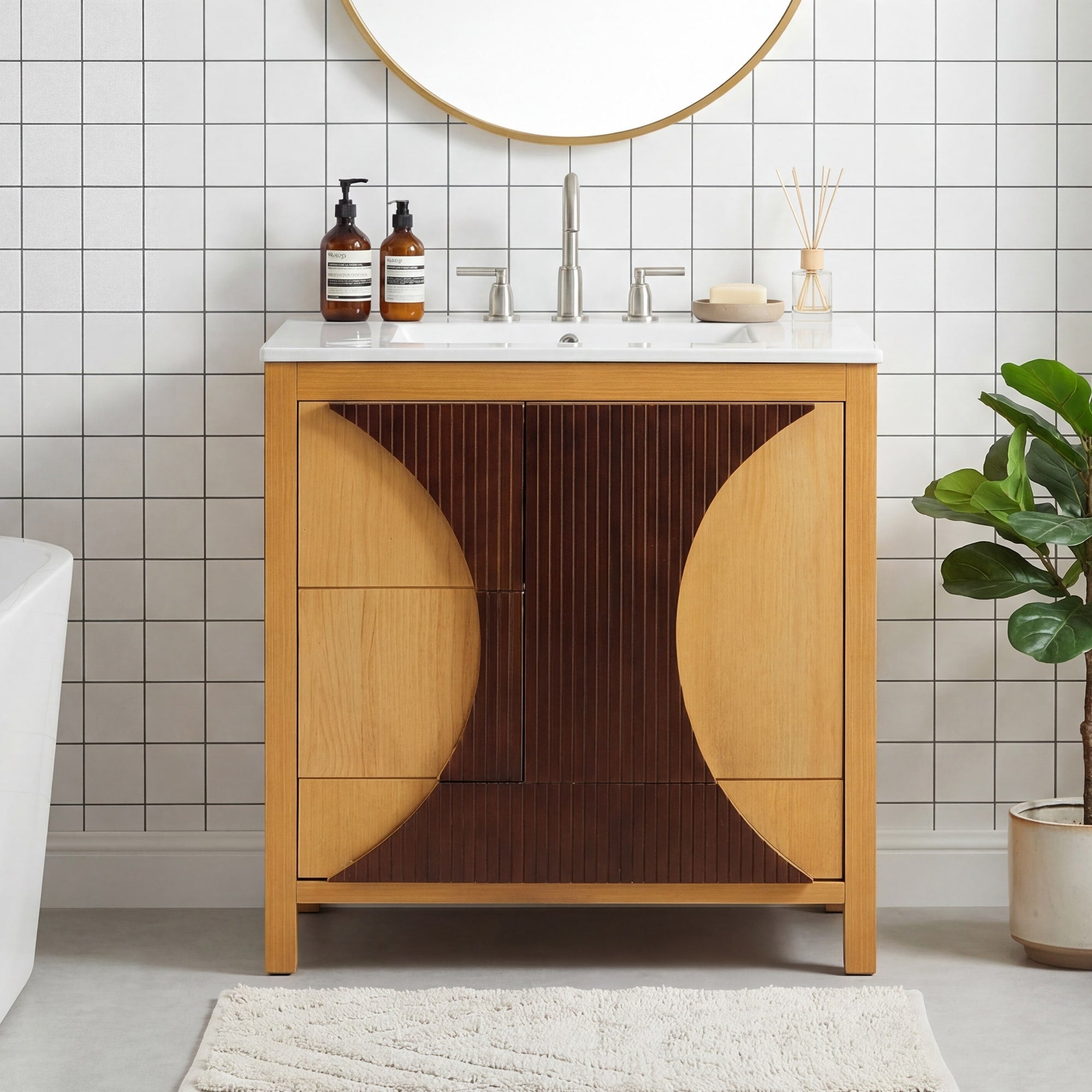 Gdfstudio Modern 30 Freestanding Fluted Bathroom Vanity With Integrated Ceramic Sink Soft Close Storages Adjustable Shelf