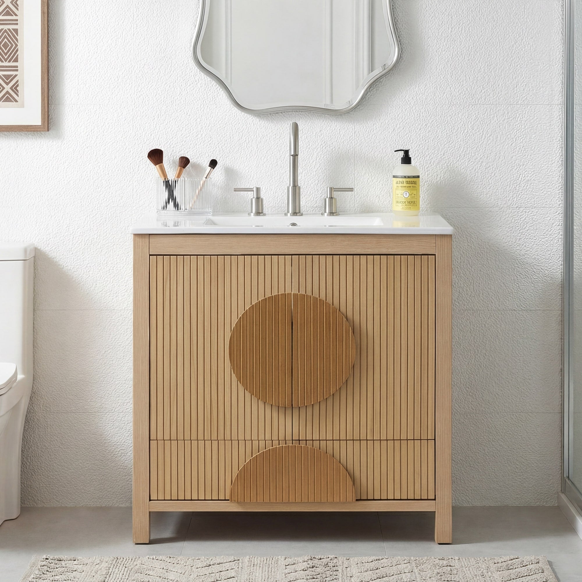 Gdfstudio Modern 30 Freestanding Fluted Bathroom Vanity With Integrated Ceramic Sink Soft Close Storages Adjustable Shelf
