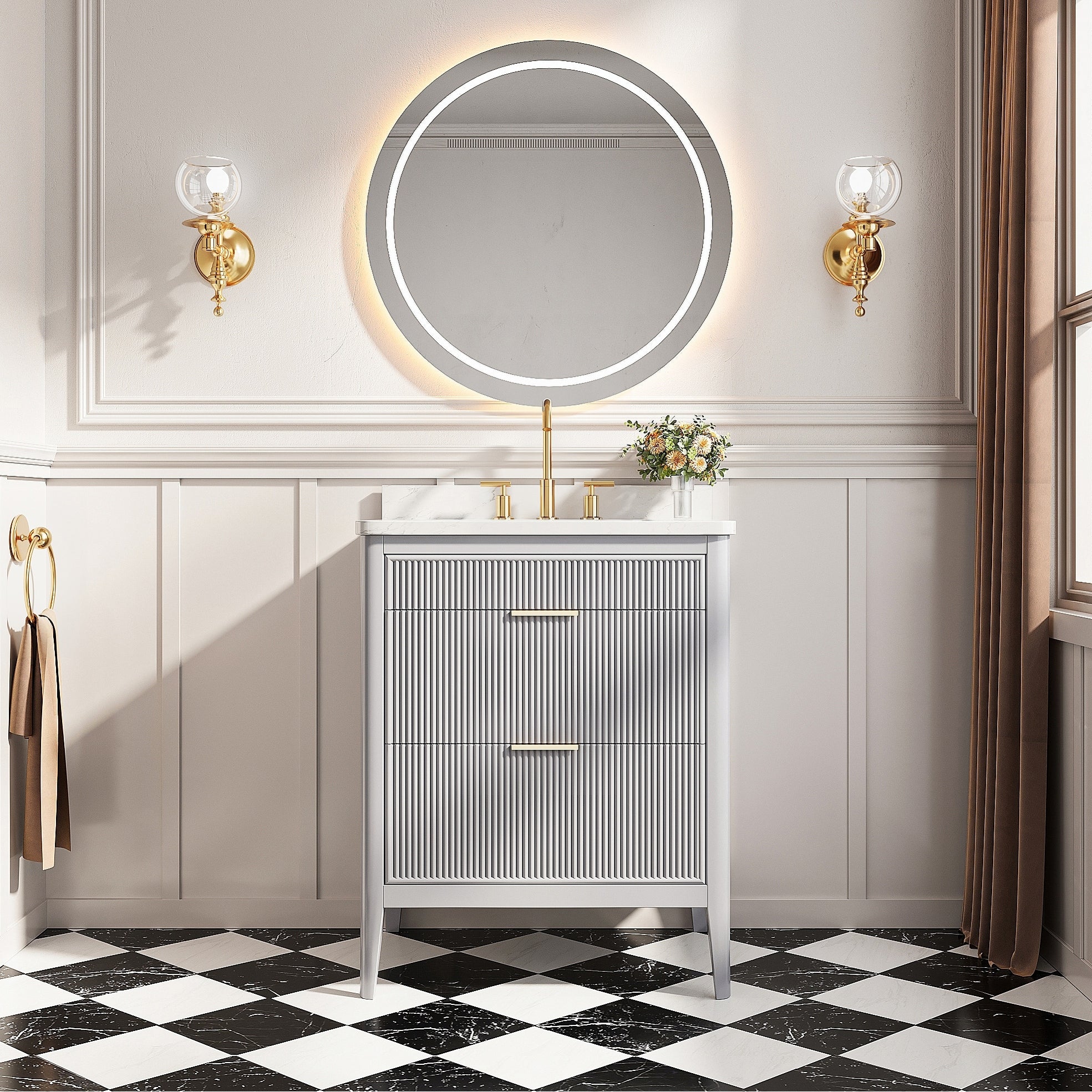 Gdfstudio Modern 30 Wall Mounted Bathroom Vanity With Integrated Ceramic Sink And Soft Close Drawers Fully Assembled