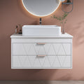 Gdfstudio Modern 31.5 Floating Wall Mounted Bathroom Vanity With Vessel Sink Soft Close Drawers Diamond Patterned Design